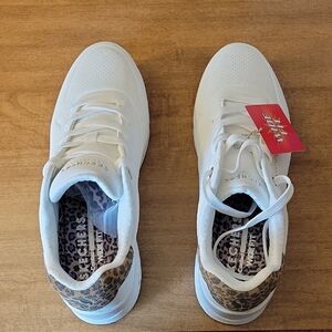 Skechers White and Leopard Women's Sneakers
